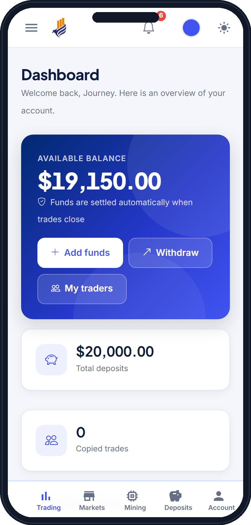The DiamondWells dashboard on a phone
